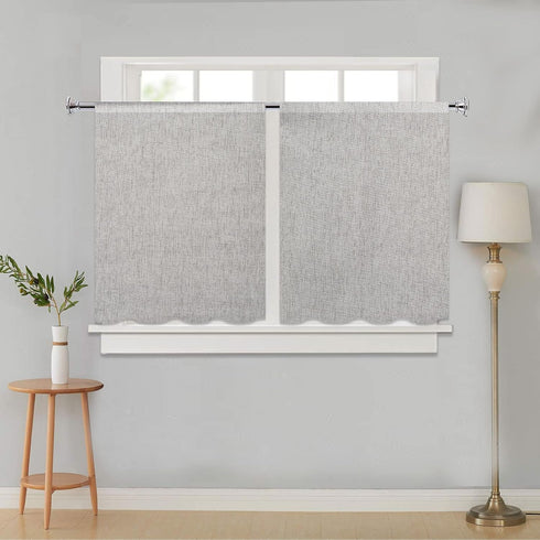 YISURE Linen Textured Short Cafe Tier Curtain, Waterproof Grey Basement Window Curtains Rod Pocket Over Sink for Kitchen Bathroom Farmhouse Laundr...