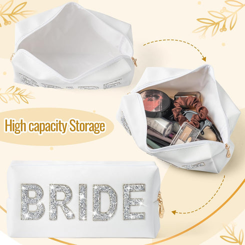 Bride Cosmetic Toiletry Bag - Bride to be Makeup Bag Large Capacity Travel Toiletry Bag With Diamond Rhinestone Portable Purse for Wedding Engagem...