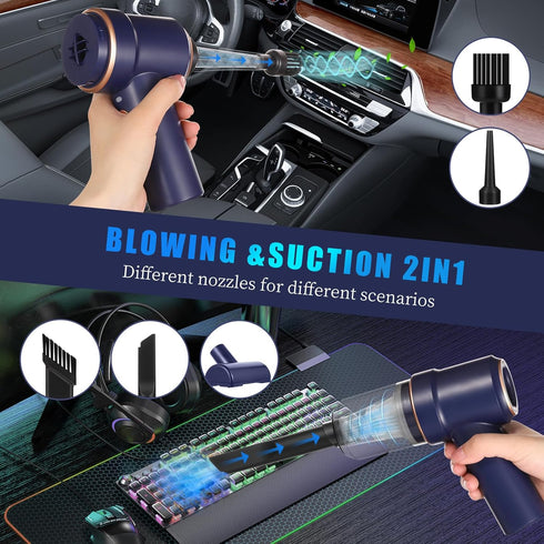 Portable Handheld Car Vacuum Cleaner, 8000Pa Mini Vacuum Cleaner and Air Duster, 120W High Power Wet and Dry Hand Vacuum Cordless Rechargeable wit...