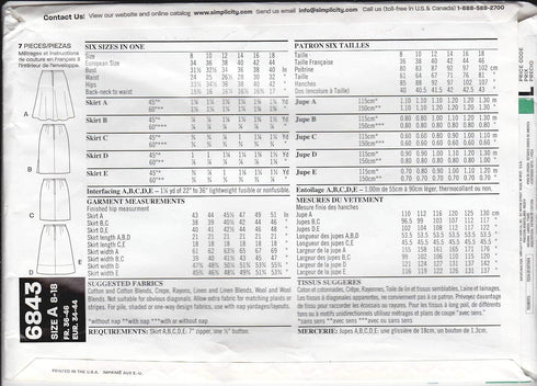 New Look Sewing Pattern 6843 Misses Skirts, Size A (8-10-12-14-16-18)...