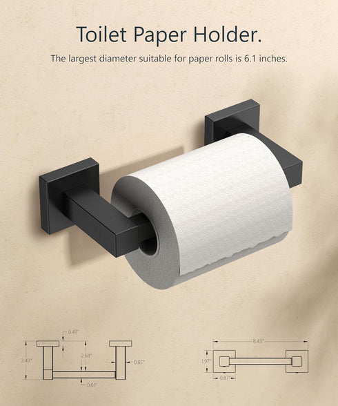 FORIOUS Modern Black Toilet Paper Holder Wall Mount Square, SUS 304 Stainless Steel Bathroom Toilet Paper Holder Matte Black, Double Post Pivoting...