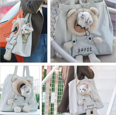 Pet Cat Bag Exposed Head Bear Bag Cats Dogs Comfortable Out Shoulder Bag Large Capacity Adjustable Window Size for Desensitization Training, Veter...