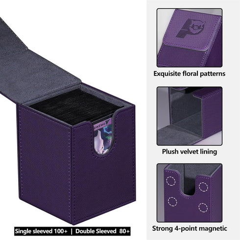 Game Card Deck Box For Commander Deck Box With 2 Dividers, Card Storage Box Fits 100+ Single Sleeved Cards, PU Leather Strong Magnet Card Deck Cas...