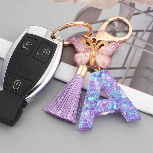 Suweibuke Colourful Cute Initial Letter Keychains for Women Girls with Tassel Butterfly, Charm for Purse Handbags Backpacks...
