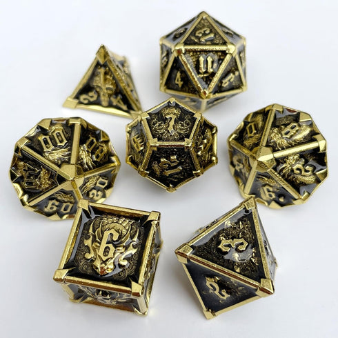 7 Pcs Metal DND Polyhedral Dice Set d&d D20 D12 D10 D8 D6 D4 with Box for Dungeons and Dragons Gifts Role Playing Dice Games Night (Style 5 Gold)...