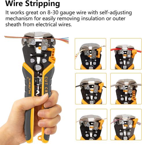 MulWark 3 in 1 Automatic Self Adjusting Wire Stripper/Cutter/Crimper, 8 Inch Multi Pliers For Electrical Wire Stripping, Cable Cutting, Crimping T...