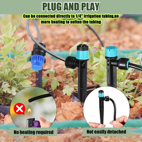 40 Pcs Fast Connect Drip Irrigation Emitters Kit Include 20 Mist Nozzles, 10 Drip Emitters and 10 Dripper Sprayers for 1/4" Garden Watering Tubing...