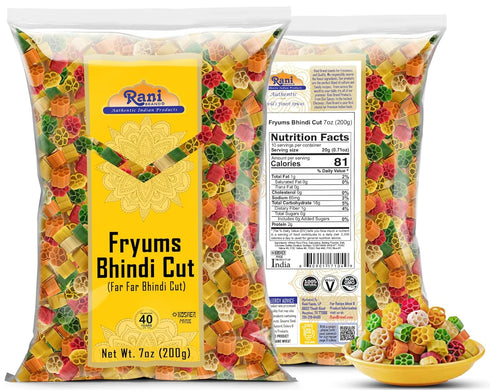 Rani Far Far/Fryums (Wheat & Tapioca Pellet) Bhindi Shape 7oz (200g) ~ Vegan, Kosher, Uncooked, Used to Make Papad, Bhungra/Chip Snack...