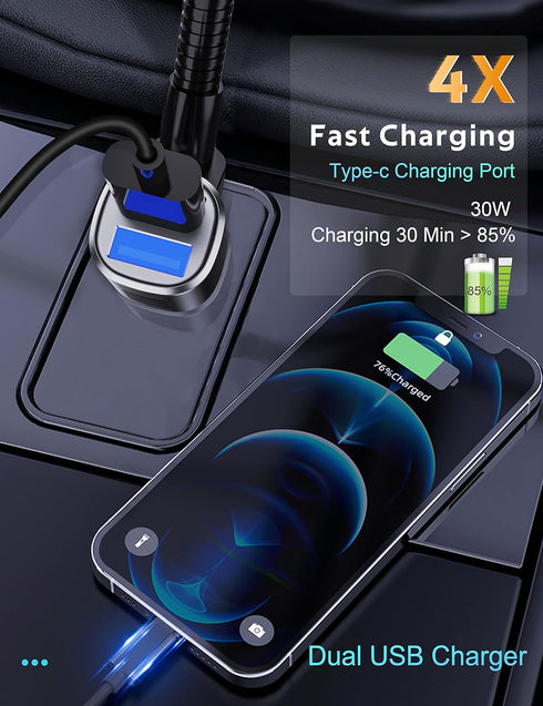 Arsvita Upgraded Bluetooth FM Transmitter for Car, Radio Receiver/Audio Adapter with Gooseneck Dual Car Charger, Support QC3.0 Quick Charging, Han...