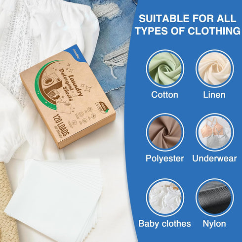Laundry Detergent Sheets, 60 Sheets 120 Loads Washer Soap Strips, Plant Based Liquidless Formula, Zero Waste for Home Dorm Travel Camping & Hand W...