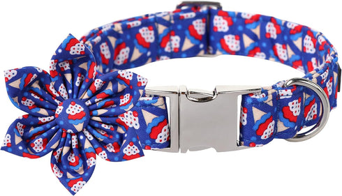Lionet Paws Design Dogs Collar Cute Flower 4th of July Dog Collars for Girl Female Medium Large Dogs with Sundae L...