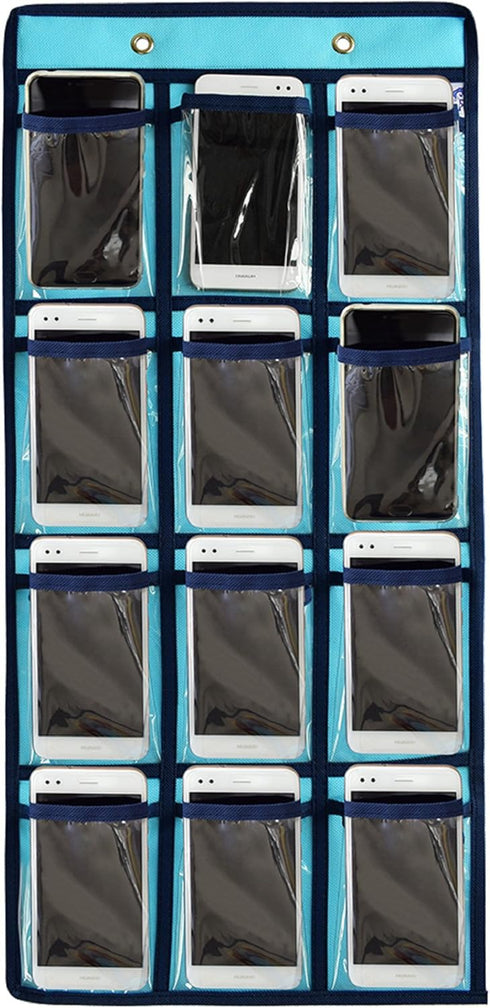 NIMES Hanging Closet Underwear Sock Jewelry Storage Over The Door Classroom Cell Phone Calculator Organizer 12 Clear Pockets (Blue)...
