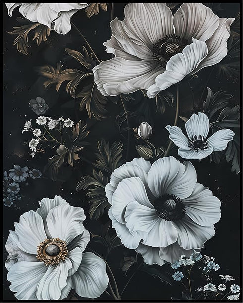 Posterizer 1 pcs-big lush white flowers in the wild-chic decor-Floral & Botanical Art-Abstract & Modern Art-Decor for Home & Office- UNFRAMED Wall...