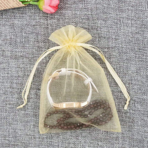 50pcs 5x7 inch Gifts Wrap Bags Gold, Organza Sheer Fabric Bulk, Drawstring Reusable Recycled Pouch for Baby Shower Favor, Craft Business, Beach, S...