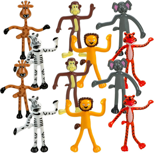 Bendable Zoo Animal Figures Toys - 12 Pack - Durable Plastic Jungle Animals Figures - Engaging & Bendable Rainforest Creature Toys - Educational F...