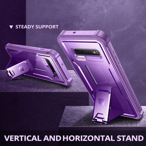 Dexnor Samsung Galaxy S10 Plus Case - Heavy Duty Military Grade Protection with Built-in Screen Protector & Kickstand - Purple...