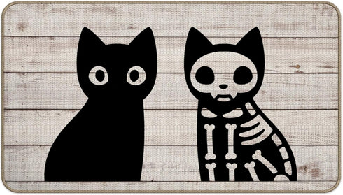 Black Cat and Skeleton Black Cat Door Mat Quirky Cool Checkered Doormat Welcome Mat Housewarming Gift New Home Closing Gift Front Door Mat for Hom...