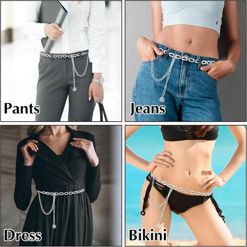 Rhinestone Waist Belt, 23"-39" Adjustable Diamond Chain Belt Metal Bikini Belly Chain Crystals Ladies Body waistband for Women Girls Dresses Jeans...