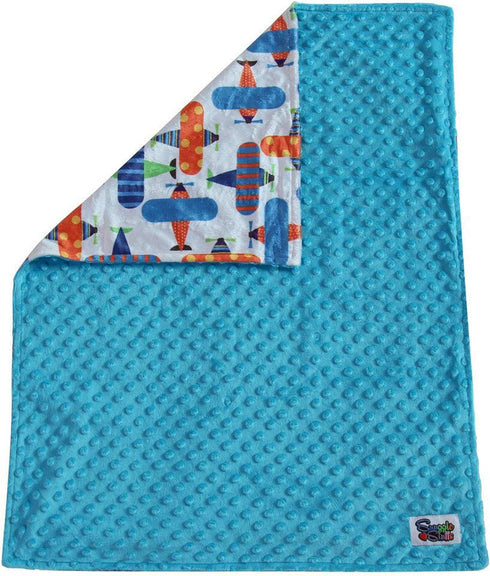 Unisex Baby Reversible Minky Dot Stroller Blanket (Choose Color) (Airplane/Turquoise)...