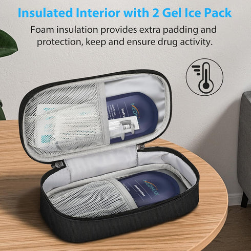 Insulin Cooler Travel Case with 2 Ice Pack, Water Resistant Insulated Diabetic Medication Organizer Carrying Bag with Extra Pouch for Insulin Pen ...
