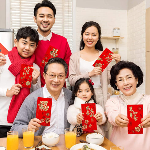 Whaline 72Pcs Chinese New Year Red Envelopes Large Red Packet 2024 Year of the Dragon Hong Bao Plum Blossom Pattern Spring Chinese Lucky Money Poc...