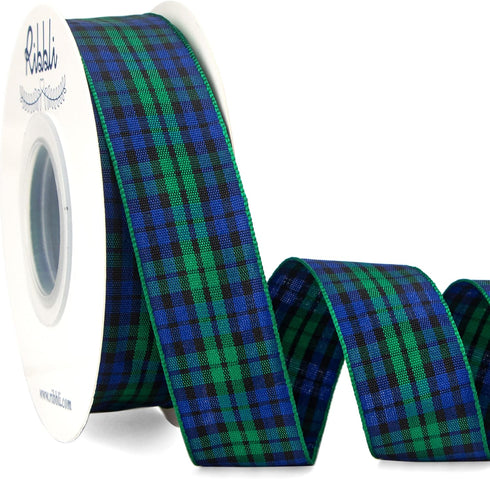 Ribbli Black Watch Tartan Ribbon,1 Inches x Continuous 25 Yards,Christmas Ribbon Use for Gift Wrapping, Christmas Decoration-Blue/Green(Non-Wired)...