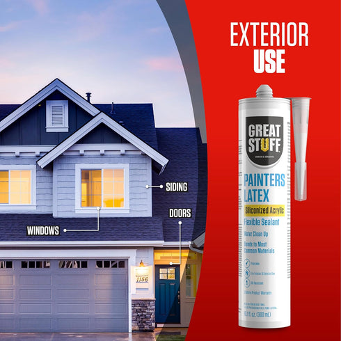 Great Stuff Acrylic Latex Paintable Caulking Sealant - White Caulk, Painters Caulk, Painters Latex Siliconized Acrylic Caulk, Paintable Caulk, Whi...