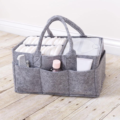 Sammy & Lou Collapsible Light Gray Felt Storage Caddy, Divided Design To Keep Diapers, Wipes And Changing Items Organized, Two Handles, 11.5"D x 6...