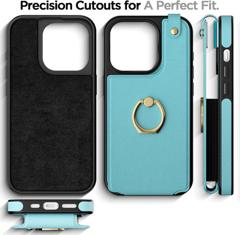 AICase Card Holder Case Compatible with iPhone 15 Plus, Wallet Phone case Protective Cover for Women with Ring Kickstand and 8 Credit Card Slots, ...