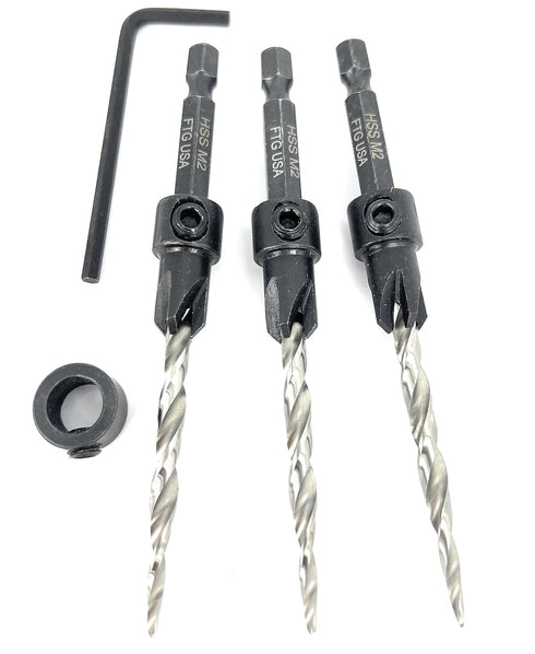 Countersink Drill Bit Set for Wood with Tapered Drill Bit 3 Pc #10 (3/16")...