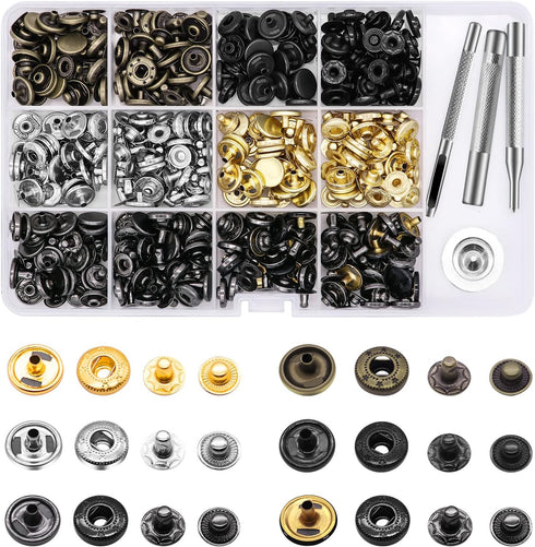 Alritz 120 Set Leather Snap Fasteners Kit, 12.5mm Metal Button Snaps Press Studs with 4 Setter Tools, 6 Color Leather Snaps for Clothes, Jackets, ...