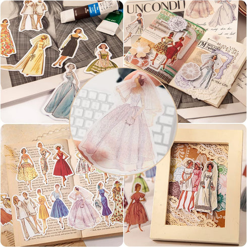 160Pcs Vintage People Stickers, Retro Fashion Paris Ladies Girls Women Aesthetic Washi for Scrapbooking Supplies,Vinyl Bullet Junk Journal Kit Alb...