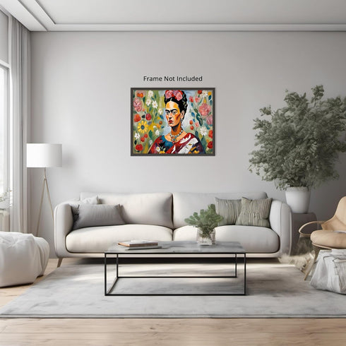 Posterizer 1 pcs- Frida Kahlo inspied art with floral background-Famous Figures Art Collection-Abstract & Modern Art- Living Room Bedroom Decor- u...