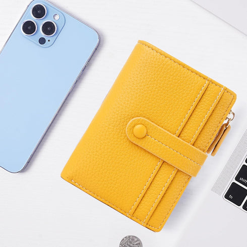 Small Wallet for Women,Leather RFID Blocking Wallets,Bifold Ladies Wallets Card Holder Zipper Coin Pocket with ID Window Yellow...
