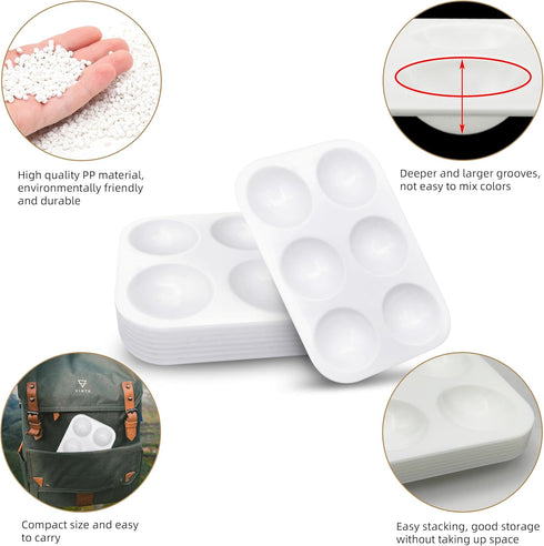 24 PCS White Plastic Paint Tray Palettes, 6 Well Rectangular Watercolor Oil Palette, Paint Trays for Kids, Adult, Student Artist Craft Palettes,Pa...