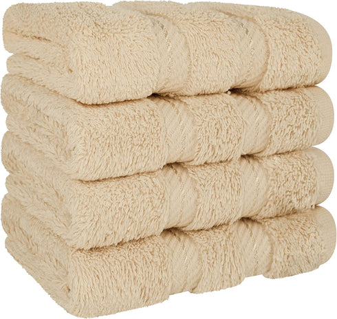 American Soft Linen Luxury Washcloths for Bathroom, 600 GSM 100% Cotton 4 Piece Turkish Wash Cloth Set, 13x13 in Soft Rags for Body and Face, Beig...