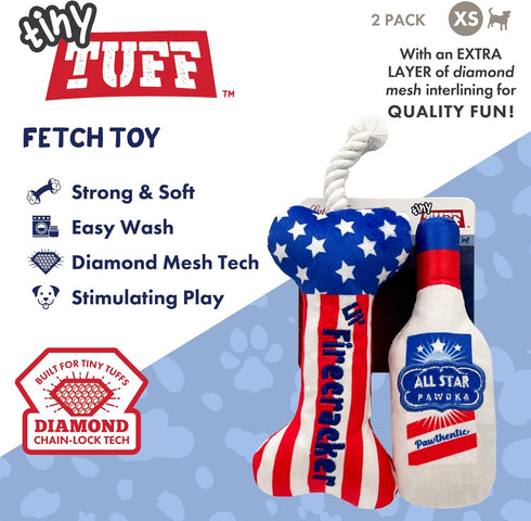 Huxley & Kent Tiny Tuff | Red, White, & Booze | Extra Tough Dog Toy for Small Dogs | 2-Pack Funny Dog Toy | Features Squeaker, Crinkle | Machine W...