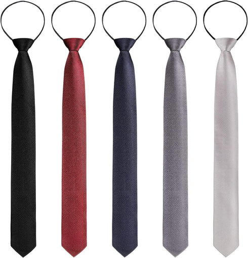 Xinnun 5 Pieces Mens Zipper Ties Pre Tied Adjustable Neckties Solid Color Skinny Necktie Thin Clip on Slim Tie for Office School Wedding Party Uni...