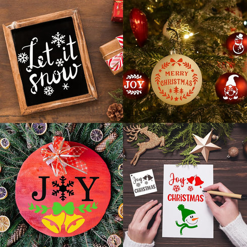 80 Pcs 5 x 5 Inch Christmas Stencils for Painting on Wood, Reusable Merry Christmas Ornament Stencils Snowflakes Holiday Stencils DIY Craft Templa...