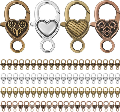 80 Pieces Heart Lobster Claw Clasps Tibetan Antique Heart Lobster Clasps Alloy Claw Clips Hooks 27 x 9 mm for DIY Jewelry Bracelet Necklace Keycha...