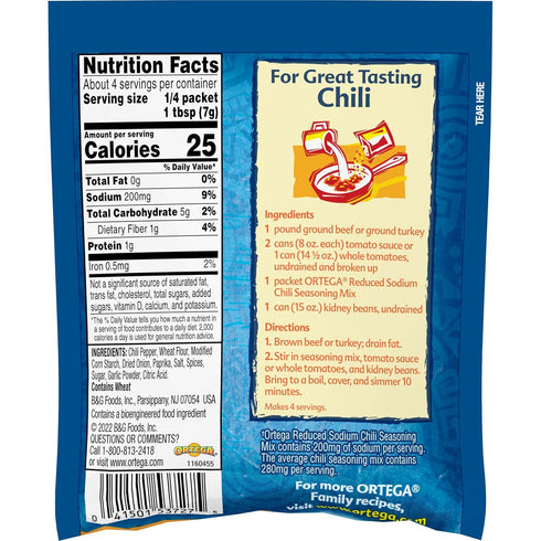 Ortega Seasoning Mix, Reduced Sodium Chili, 1 Ounce (Pack of 12)...