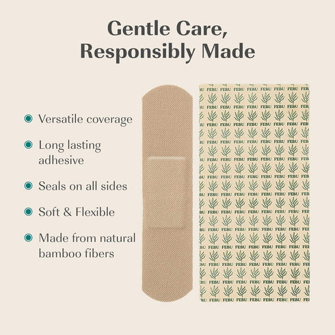 FEBU Eco-Friendly Bamboo Fabric Bandages | PFAS Free Flexible Fabric Bandages | Natural Hypoallergenic Bandage for Scrapes, Cuts & First Aid | Ful...