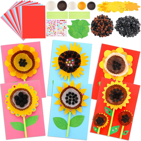 Motipuns 24 Sets Fall Sunflower Card Making Kits for Kids DIY Sunflower Craft Make Your Own Greeting Card Making Kit Flower Craft for Kids Fall Th...