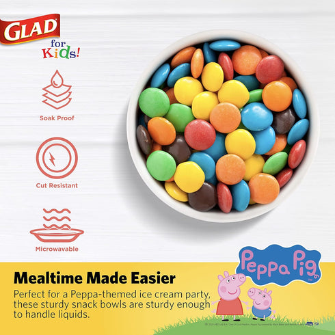 Glad for Kids 12 oz Peppa Pig Friends Paper Snack Bowls with Lids, 20 Ct | Peppa Pig Disposable Paper Bowls with Lid | Kids Snack Bowls for Everyd...