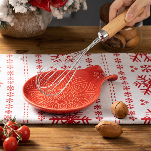 Ceramic Spoon Rest, 7.48 Inches Spoon Holder for Kitchen Counter, Kitchen Accessories, Dishwasher Safe, Red...