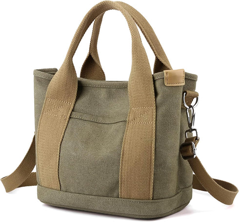 Handbag for Women Small Multi-Pockets, Canvas Mini Tote Shoulder Bags with Zipper, Satchel Hobo Bag for Travel Work...