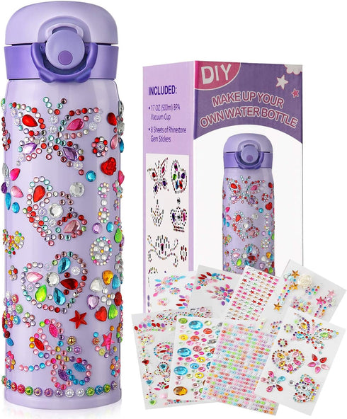 Gifts for Girls Decorate Your Own Water Bottles with Rhinestone Glitter Gem Stickers- Birthday Gifts for Kids DIY Arts and Crafts, BPA Free Stainl...