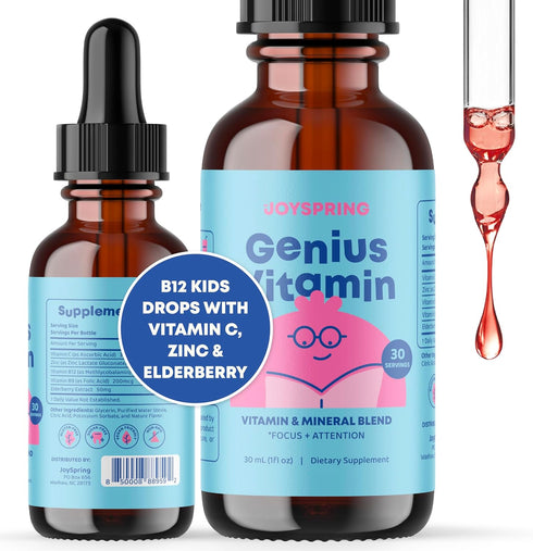 JoySpring Kids B Complex Vitamins | Vitamin B Complex Liquid Drops Aid in Attention & Focus | Nootropics Brain Support Supplement | with Elderberr...