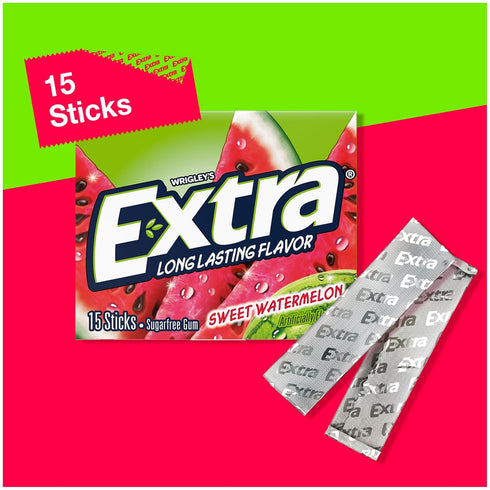 EXTRA Gum Sweet Watermelon Sugarfree Gum Bulk, Individually Wrapped, Long-Lasting Juicy Watermelon Flavor, Perfect for Fresh Breath at School, Wor...