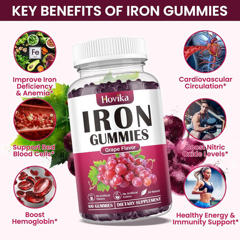 (2 Pack) Iron Gummies Supplement for Women & Men, Iron Supplements for Anemia with Vitamin C, B12, Folate-Blood Builder & Energy Support for Iron ...